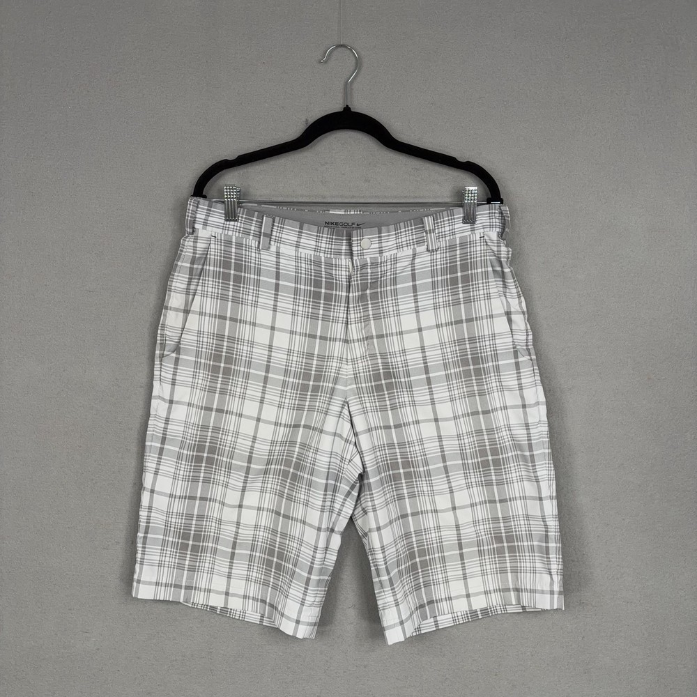 Nike Golf Shorts Mens 32 Gray Plaid Dri-FIT Performance Golf Stretch Chino