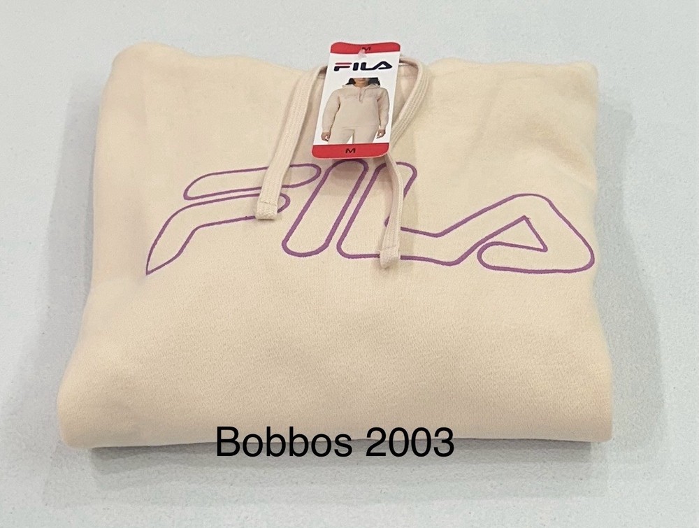 Fila Women's Logo Drawcord Ribbed Waistband Cuffs Hoodie, Sand Dollar, Size M