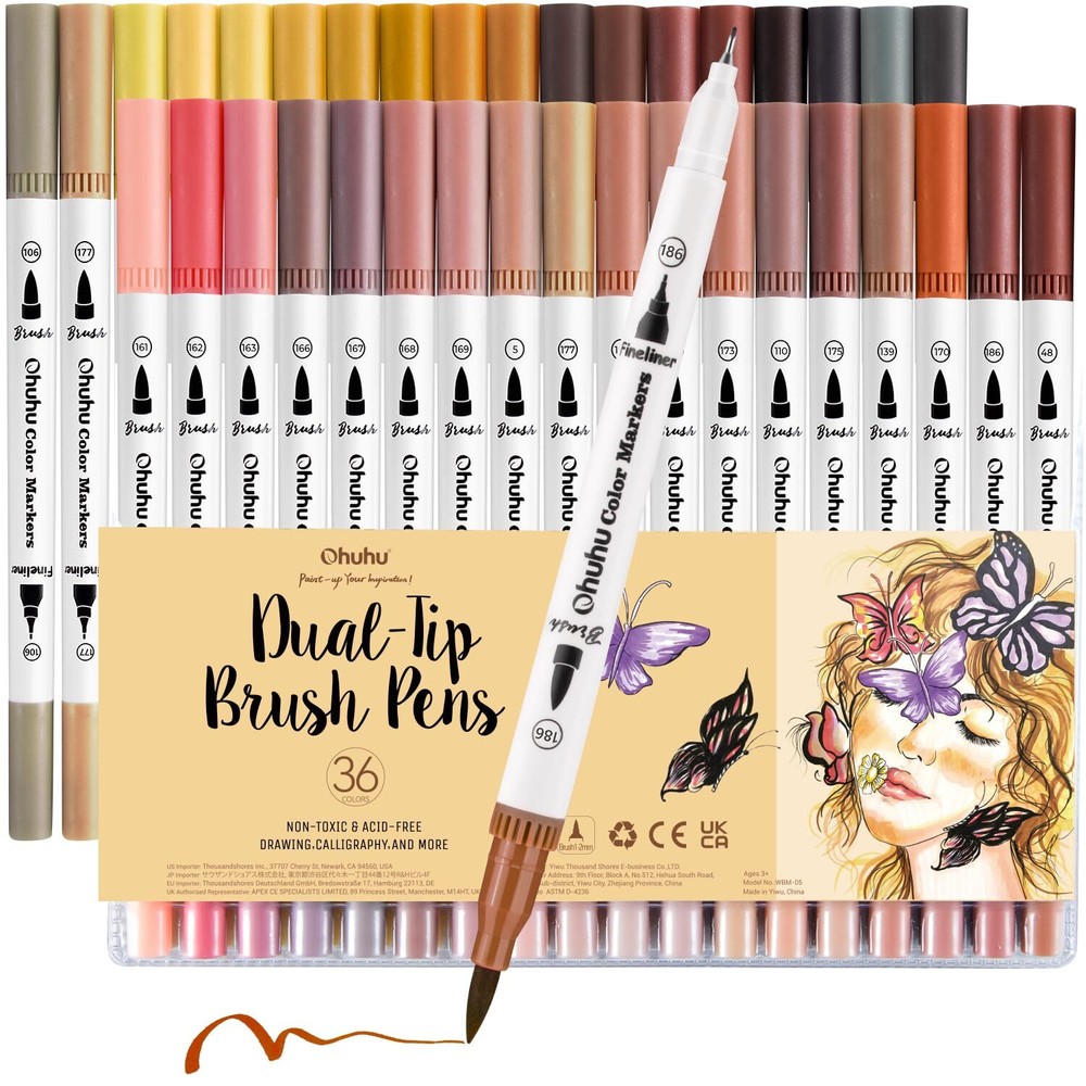 Ohuhu Skin Tone Markers 36 Colors: Dual Tip Brush and Fineliner Markers for A...