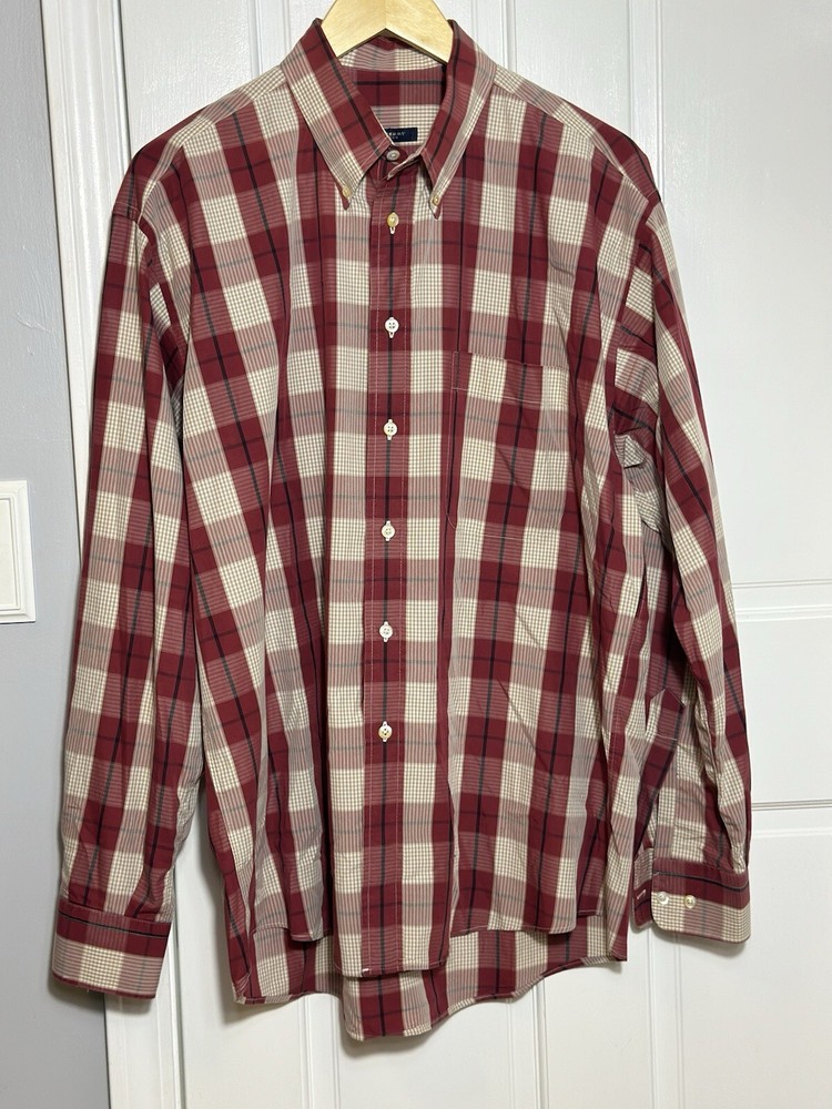 Burberry Plaid Shirt Red Tan Long Sleeve Button Down Men’s XL