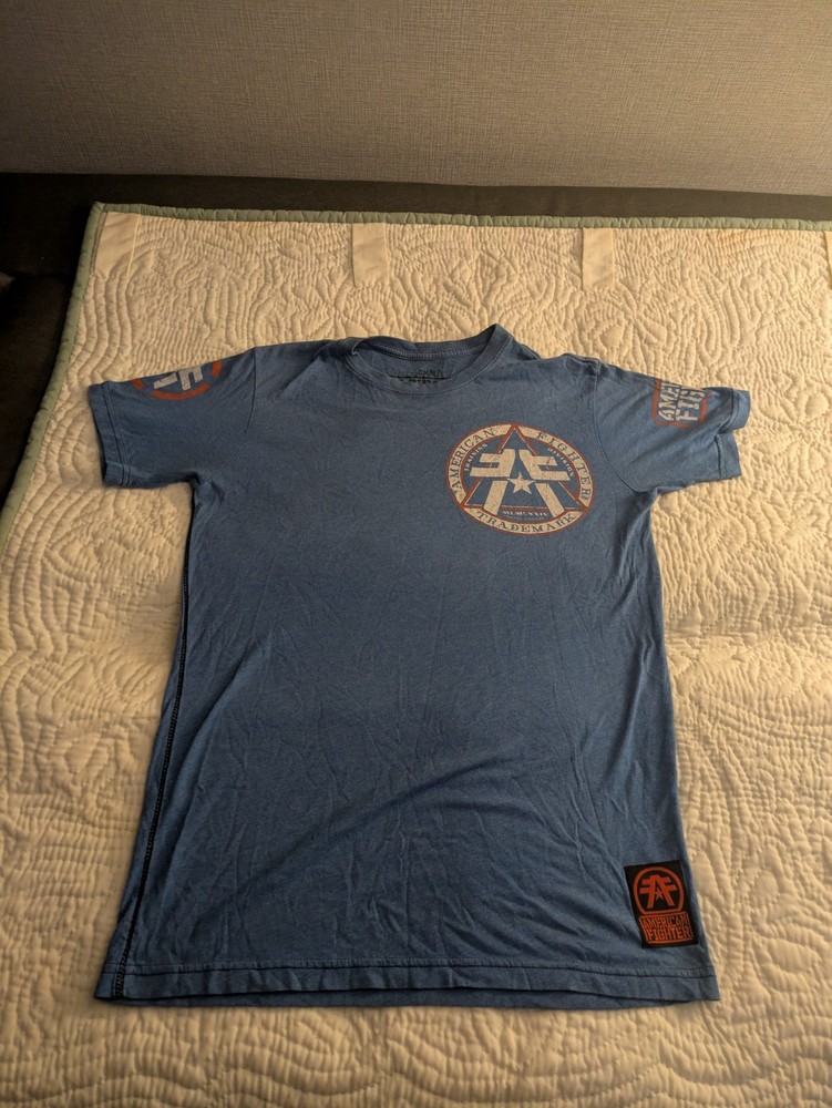American Fighter T Shirt Mens Small Blue Graphic Logo Short Sleeve MMA Style Tee