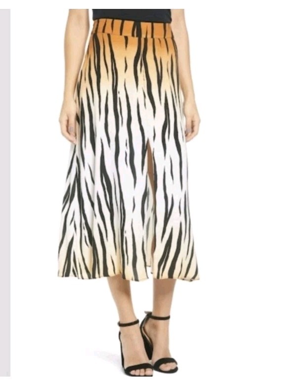 AFRM Miami Tiger Animal Print Midi Skirt Front Slit Sexy Summer Beachy Sze Small