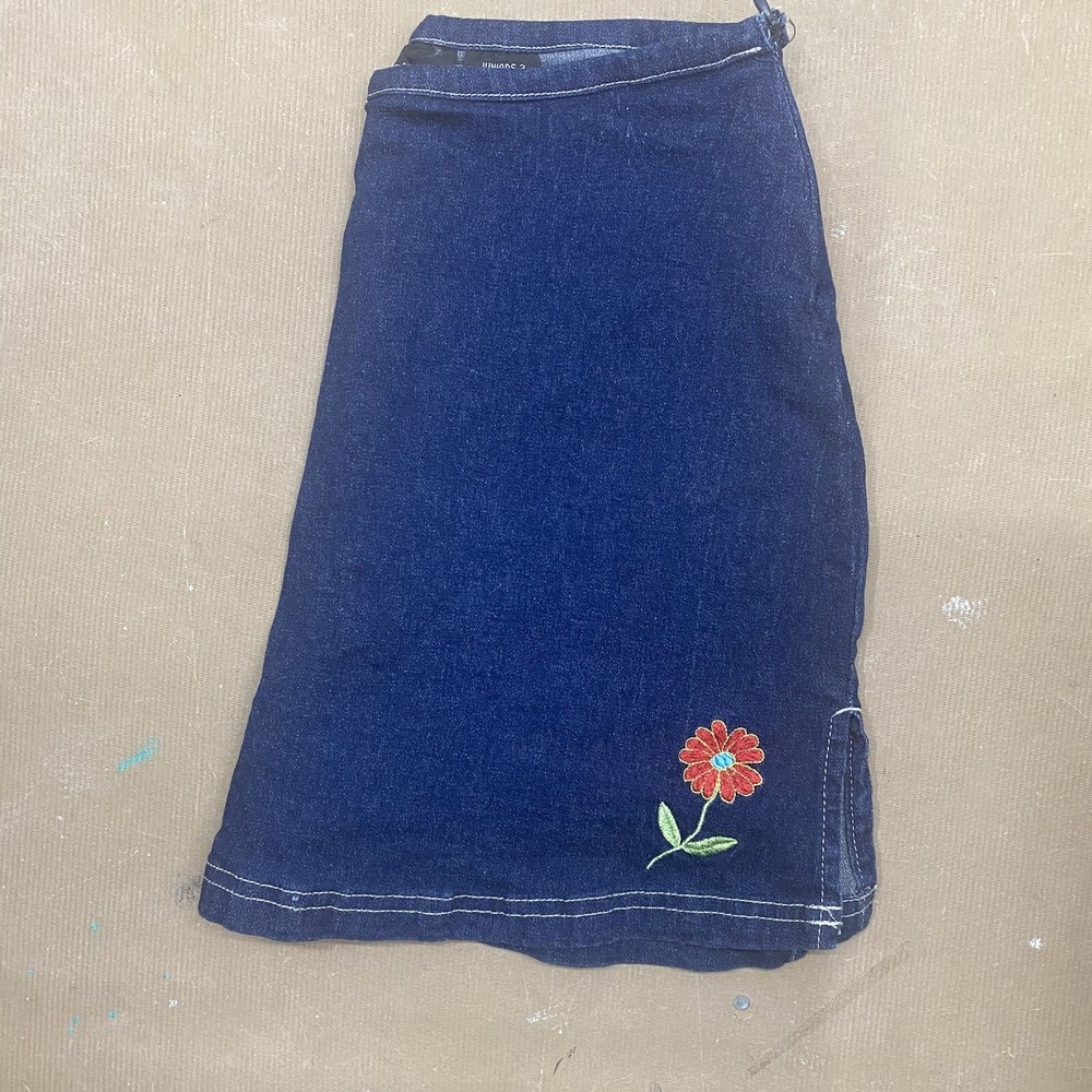 Vintage Y2K No Boundaries Juniors 3 Dark Wash Micro Mini Stretch Jean Skirt