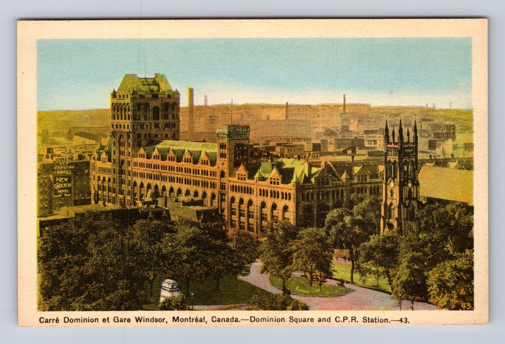 Montreal QC-Quebec Canada, Carre Dominion et Gare Windsor, Vintage Postcard