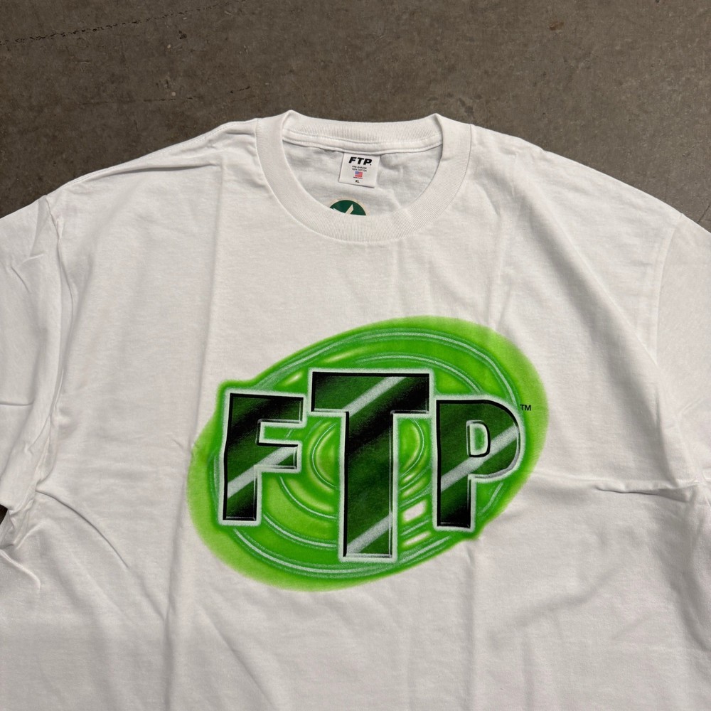 FTP Portal T-Shirt White Green Airbrush Logo Streetwear Mens XL