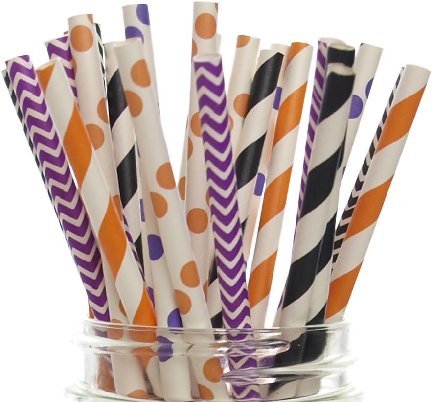 Halloween Straws (Halloween Orange, Black and Purple, 25)