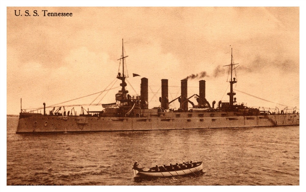 USS Tennessee Navy WWI Tennessee Class Battleship C1920 Sepia Postcard AE18