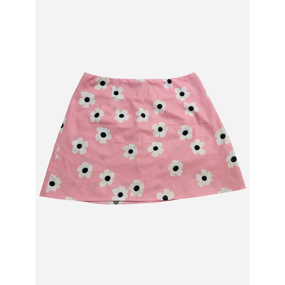 Princess Polly Pink Shelly Mini Skirt - White Daisy Floral - Size 4