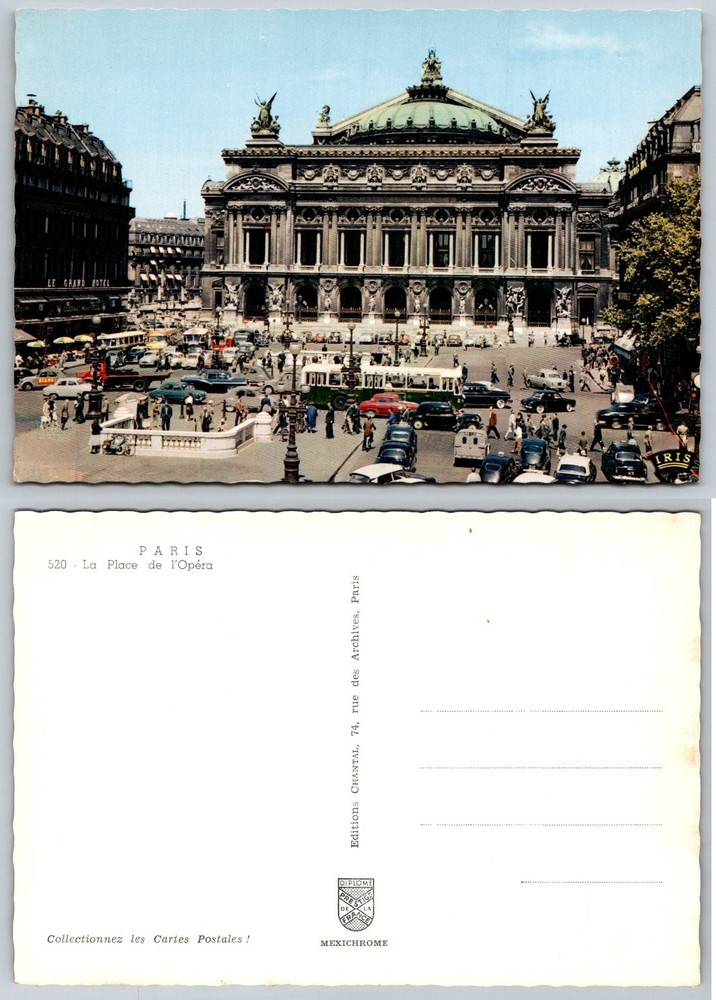 Vintage Paris Postcard Place de l'Opéra Opéra Garnier 1950s MEXICHROME