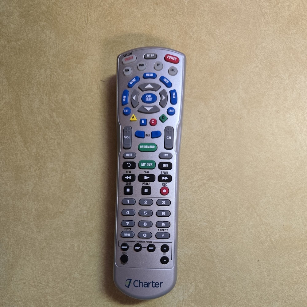 Charter Cable TV Universal Remote Control Model 1060BC3-0780-001-R Sleek Silver Design