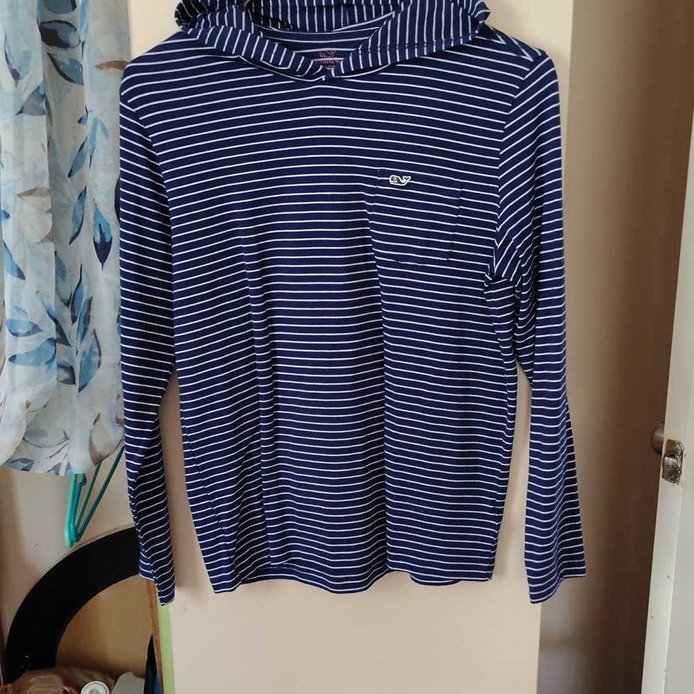 Vineyard Vines Edgartown Striped Hooded Top Navy White Embroidered Logo M