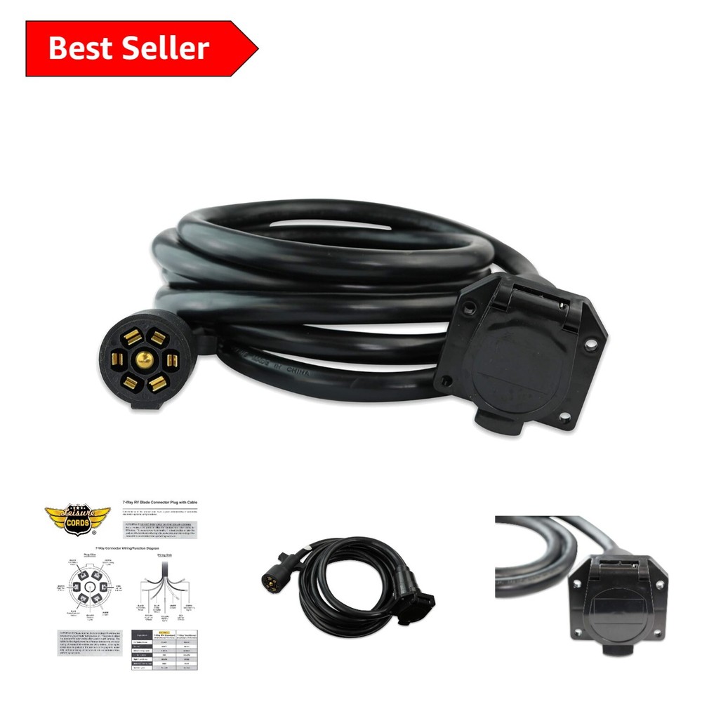 12FT 7-Way Trailer Extension Cord for RVs - Safe, Durable & Weather-Resistant