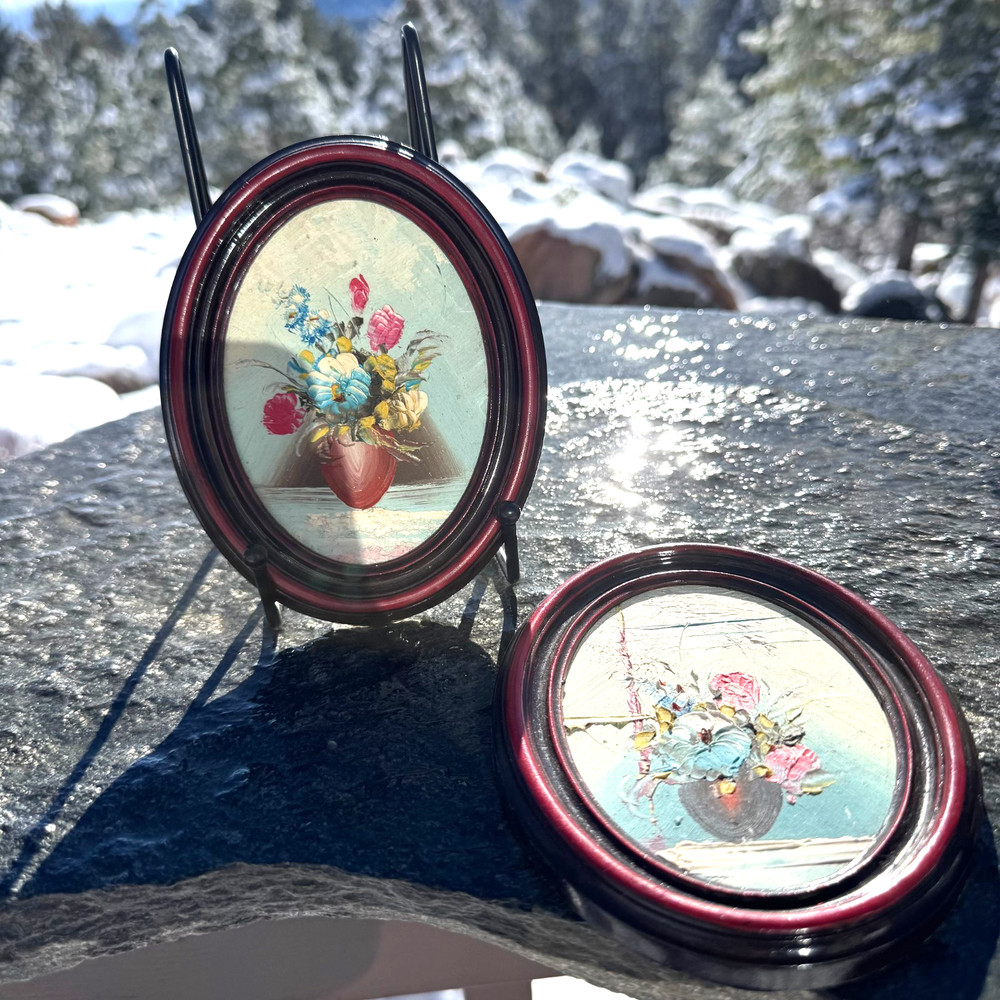 Vintage Mini Floral Original Paintings Set of 2, 5.5