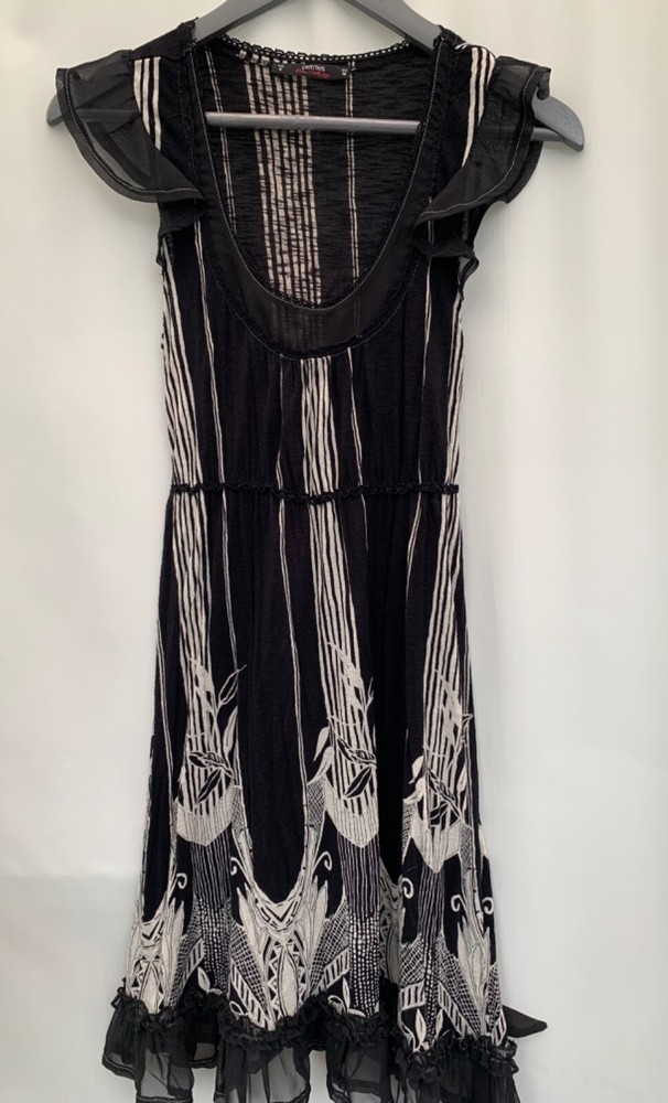 Miss Selfridge black white stripe dress Size 8 frill detail  womens