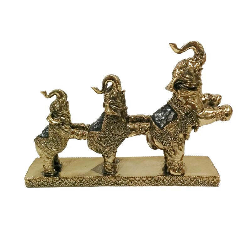 Three Golden Elephant Figurine on Decorative Base