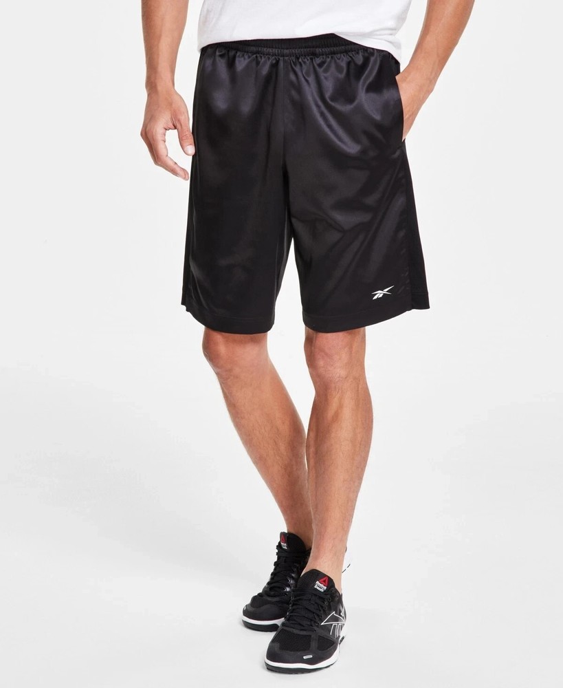Reebok Men's Casual Basketball Satin and Mesh Shorts, Black, S