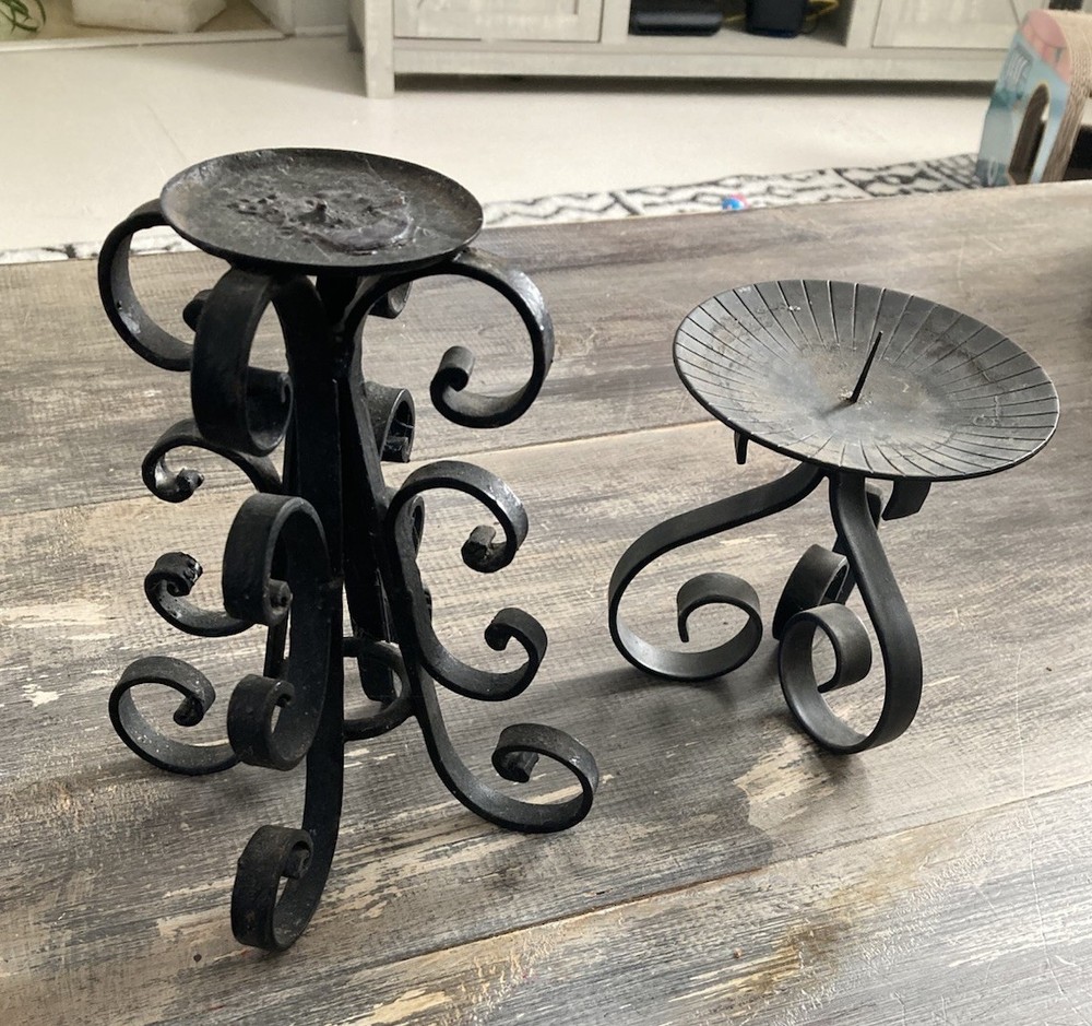 Vintage Wrought Iron Candle Holders Made In Austria Set Of 2