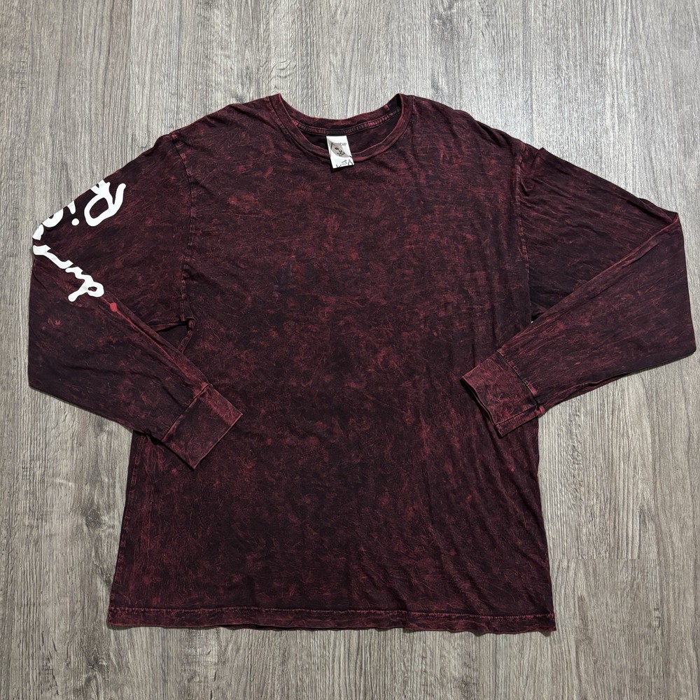 Ripndip Mona Lisa Cat Long Sleeve Shirt XL Red Acid Wash Graphic Tee