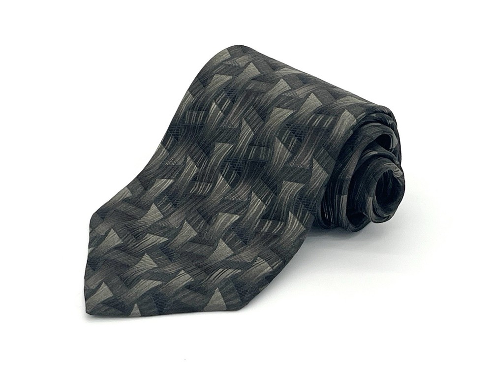 Zylos Platinum George Machado Geometric Necktie Abstract 100% Silk Green Gray