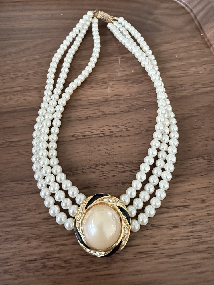 Vintage Faux Pearl Multi Strand Choker Necklace Statement