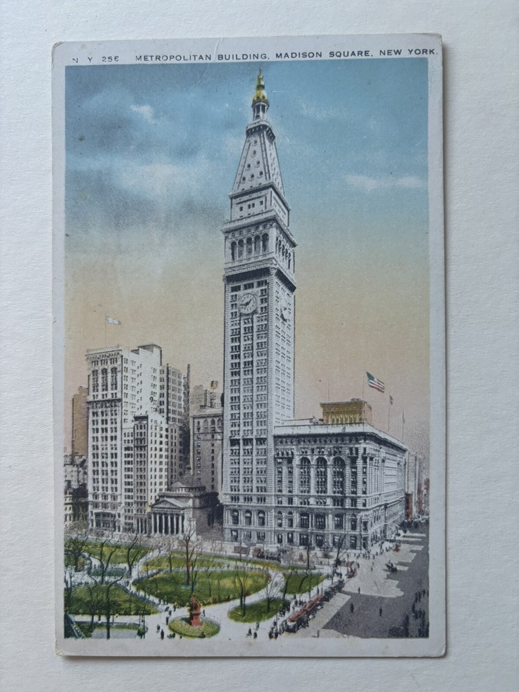 New York City Metropolitan Building Madison Square 1920s Postcard, NYC