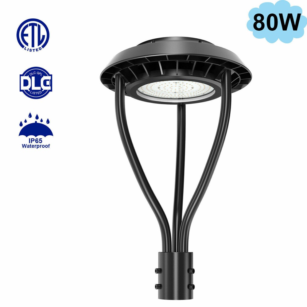 80W DLC ETL Listed IP65 Waterproof LED Post Top Light for Gardens Streets and Circular Areas