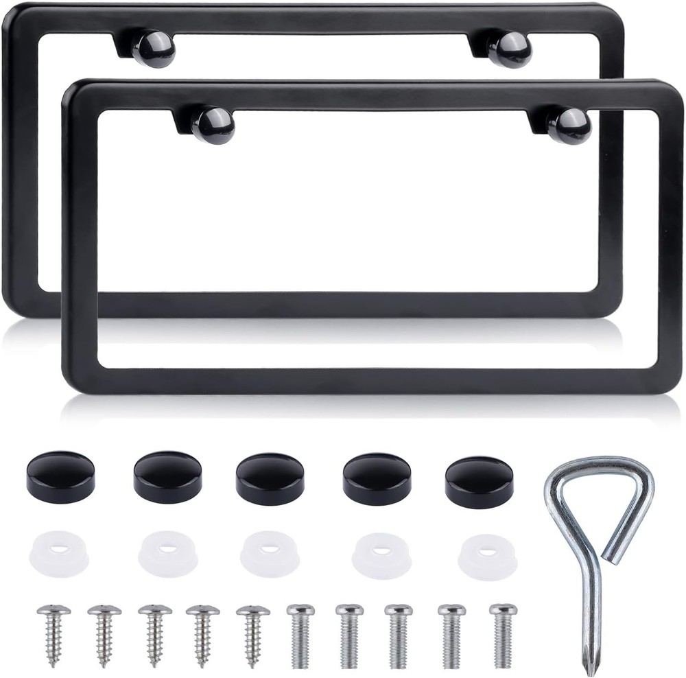 License Plate Frames Black 2 Pack Rustproof Stainless Steel License Plate Holder
