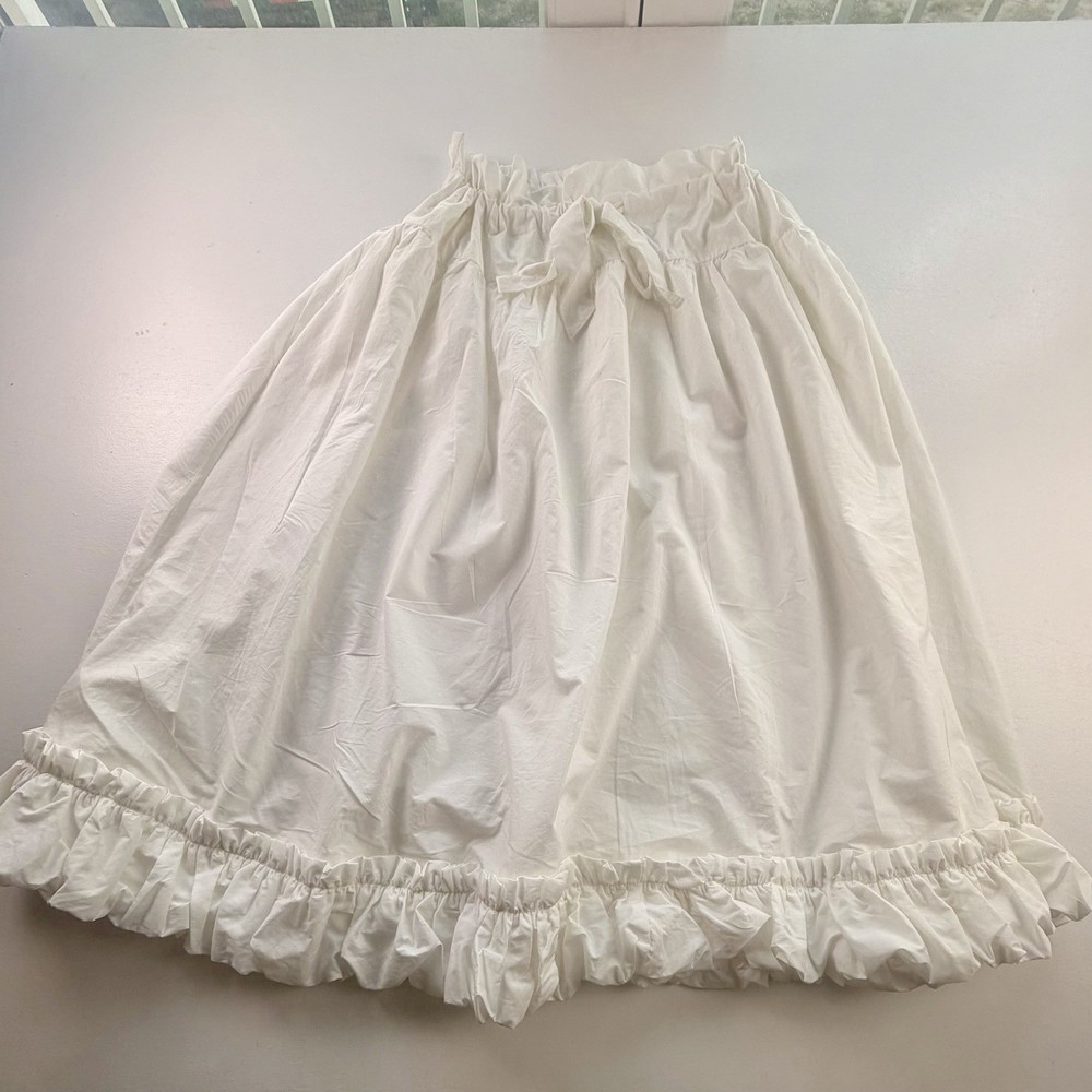 Free People Swing Ruffle Cotton Tie-Waist Midi-Skirt Size M Ivory Favorite Part