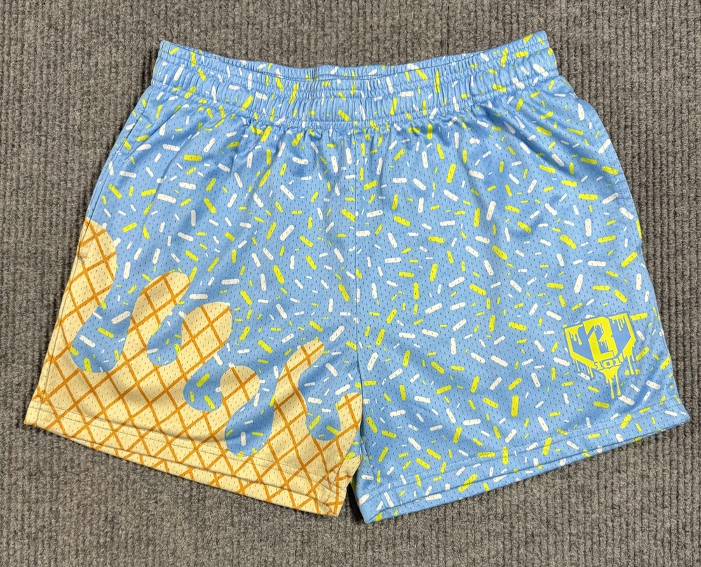 Baseball Lifestyle 101 Shorts Mens Medium Ice Cream Sprinkle Mesh Gym BL101 Blue