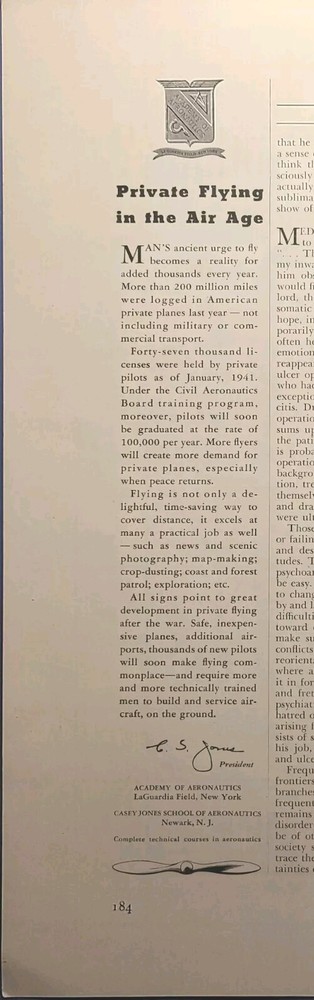 Academy of Aeronautics School LaGuardia Field NY Newark NJ Vintage Print Ad 1941-image