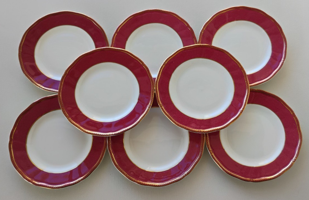 Wedgwood Crown Ruby Fine Bone China Bread & Butter Plates Set Of 8 England