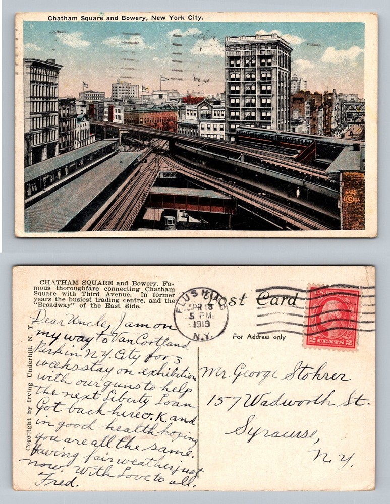 New York City, NY-New York, Chatham Square Elevated Train Vintage c1919 Postcard