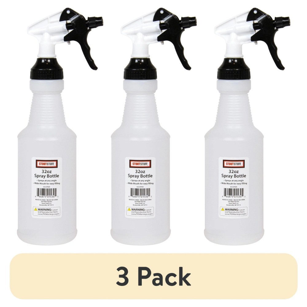 (3 pack) Stout Stuff Plastic Wide Mouth All-Angle Empty Spray Bottle, 32 fl oz