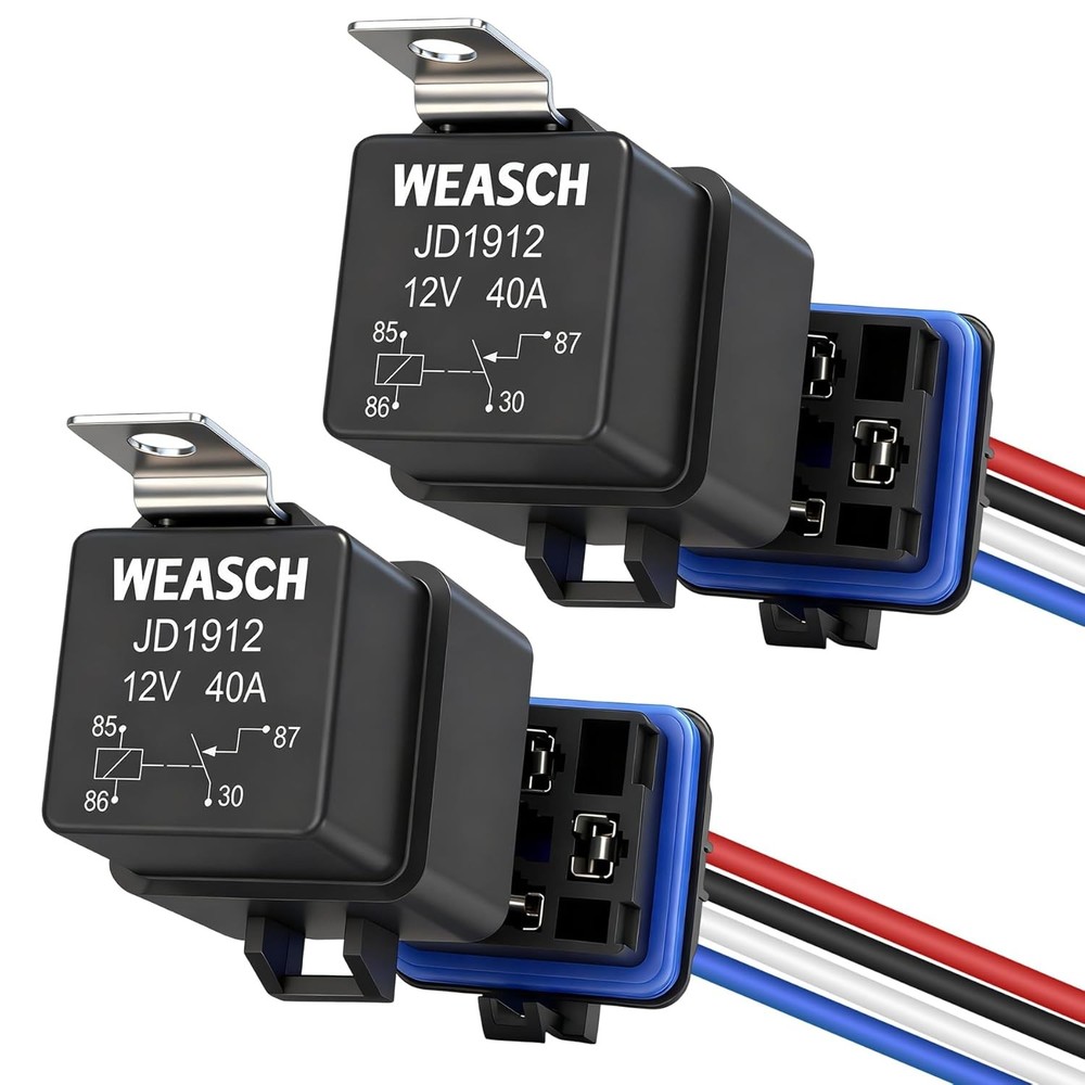 2 Pack Waterproof Relay Kit, 12V 40A, 4 Pin SPST, Heavy Duty 14 AWG Tinned Coppe