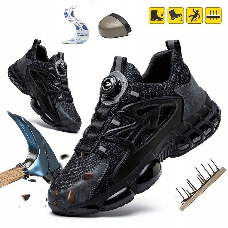 Men Safety Shoes Steel Toe Cap Work Boots Rotating Buckle Breathable Lightweight