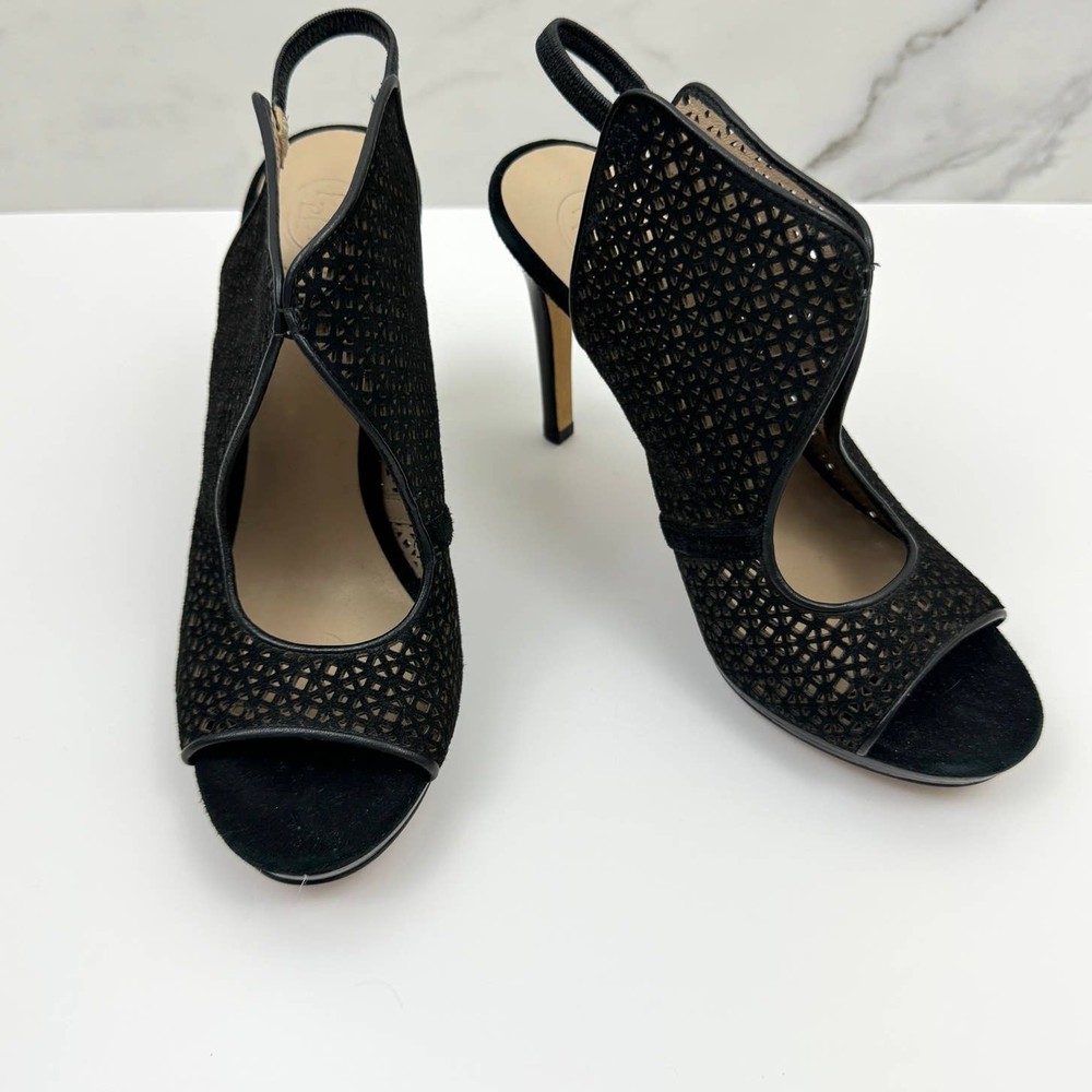 Tory Burch Women's Elinor Leather Suede Cut Out Sandals Black Size 6