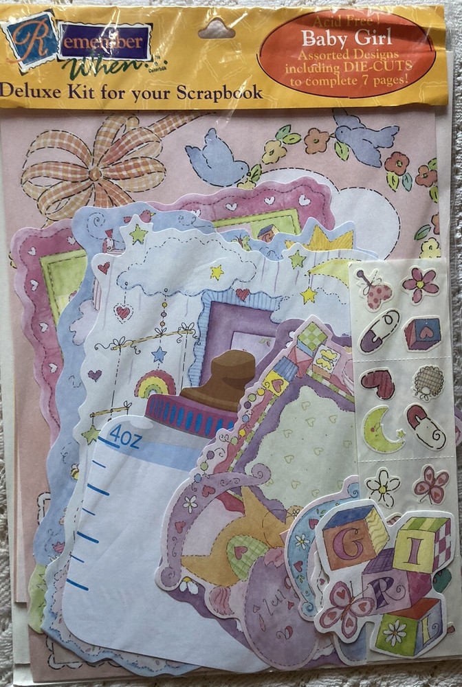 REMEMBER WHEN  BABY GIRL DELUXE SCRAPBOOKING  KIT NEW / REBAGGED /ACID FREE/cute-image