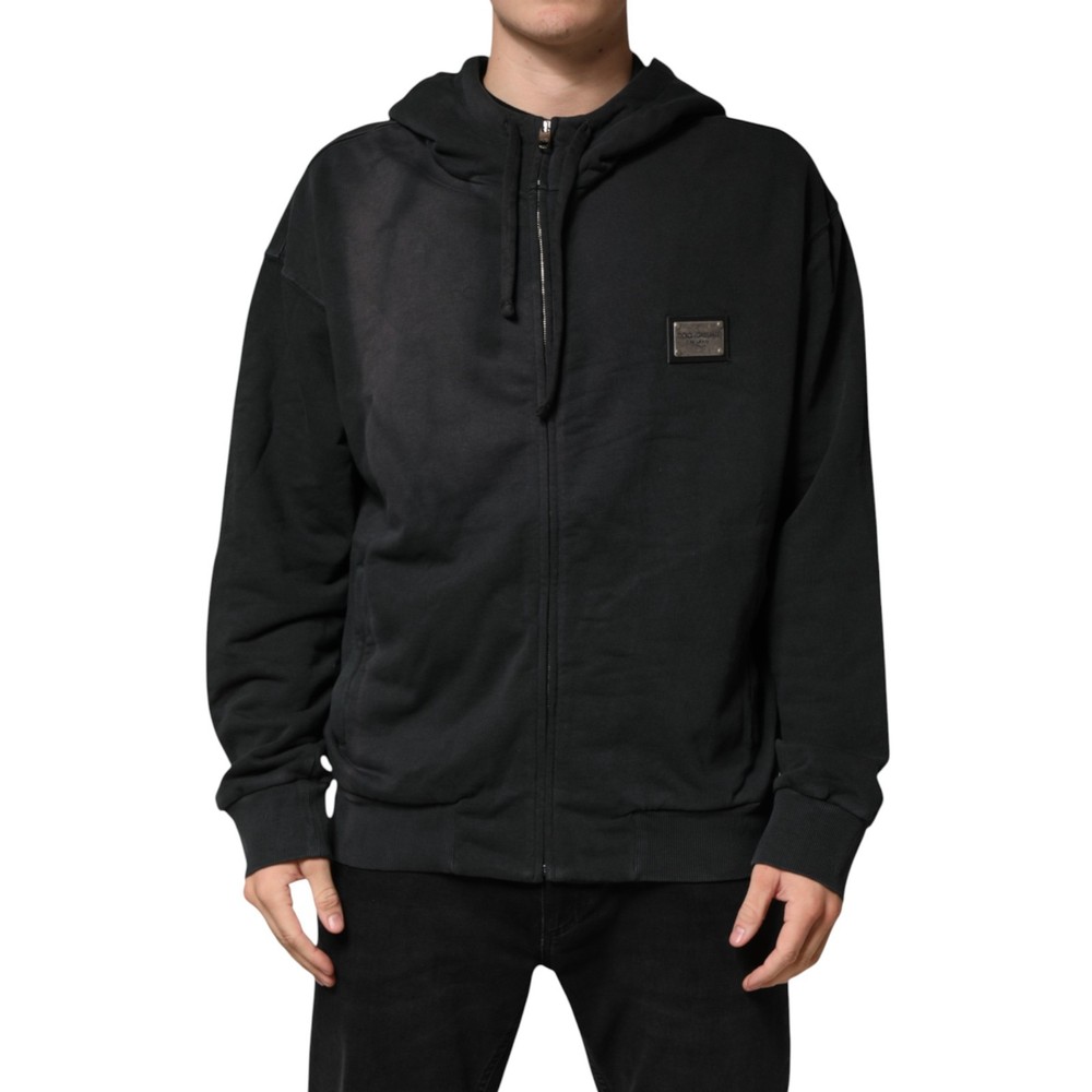 DOLCE & GABBANA Sweater Black Logo Zipped Hooded Sweatshirt IT50/US40/L 1050usd