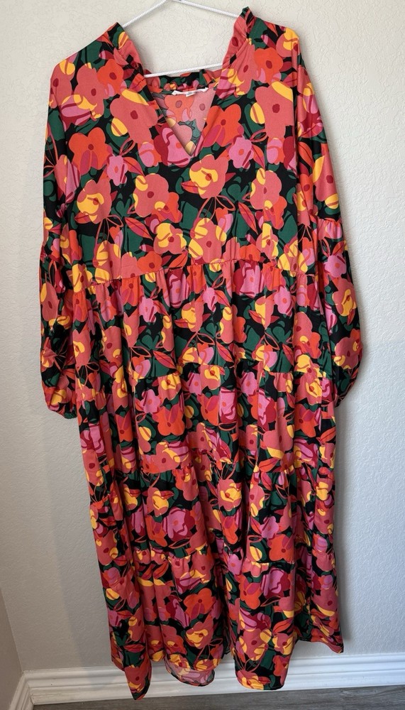 Michelle McDowell 2X Maxi Dress Long Sleeve Tiered Floral