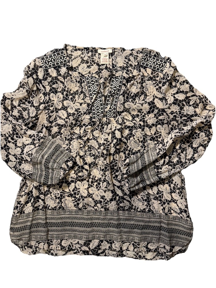 Sundance Catalog Women's Size Med Floral Blouse Top 100% Silk Boho Peasant Tie