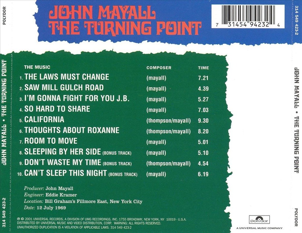 John Mayall The Turning Point [Bonus Tracks 2001] New Cd