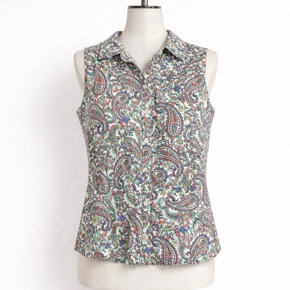 Talbots Shirt Size 10 Petite Women’s Sleeveless Paisley Wrinkle Resist colorful