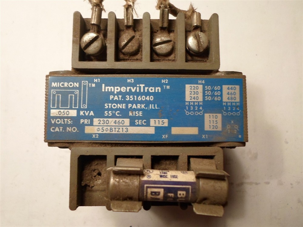 IMPERVITRAN CONTROL TRANSFORMER B050BTZ13, .050 KVA, PRI 230/460, Sec 115