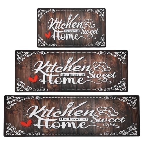 Non Slip Brown Cushioned Kitchen Runner Rug 3-Pack