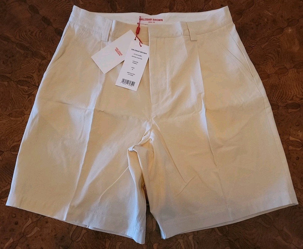 Orlebar Brown Aston Pleated NWT Casual Shorts Size 32 US Pebble Beige Cotton NEW