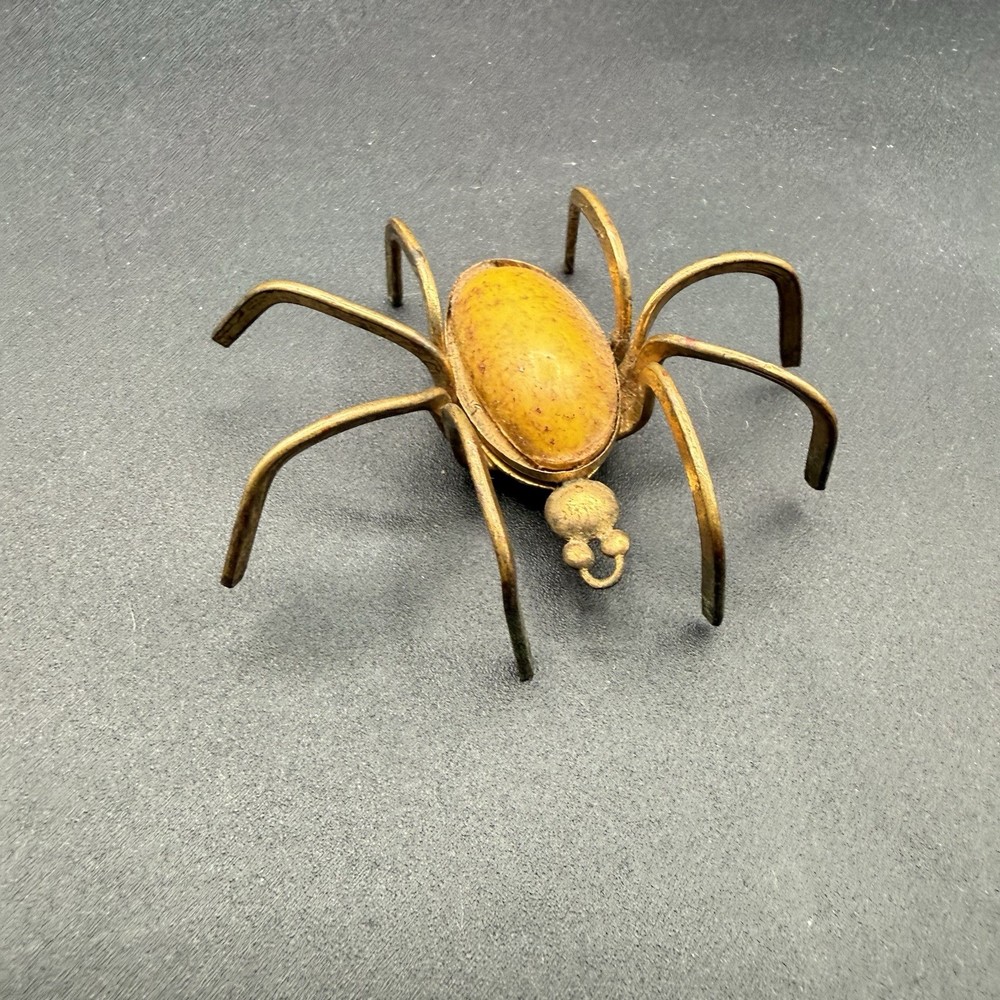 Vintage 90s Spider Insect Brooch Pin Bronze Brown Enamel Gold Tone Long Legs