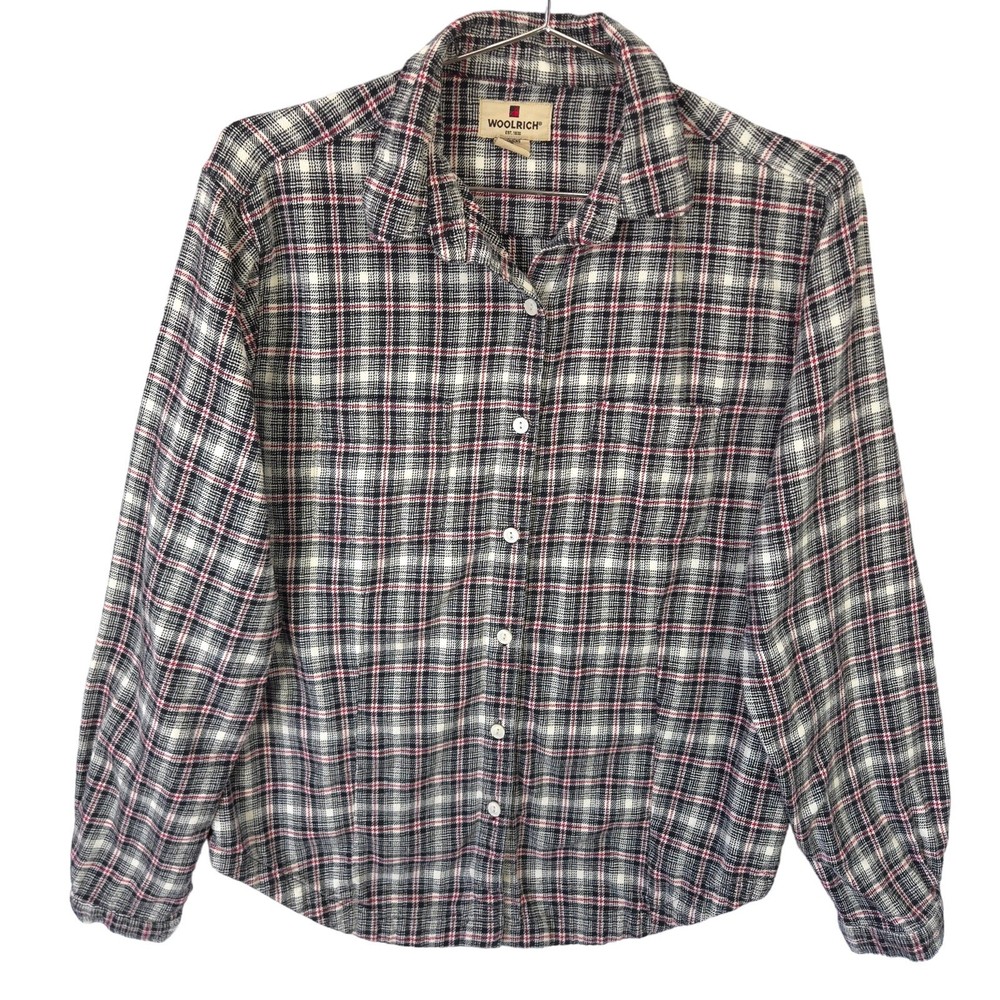 Woolrich Flannel Shirt Womens S Black Red Plaid Button Up Long Sleeve Outdoor