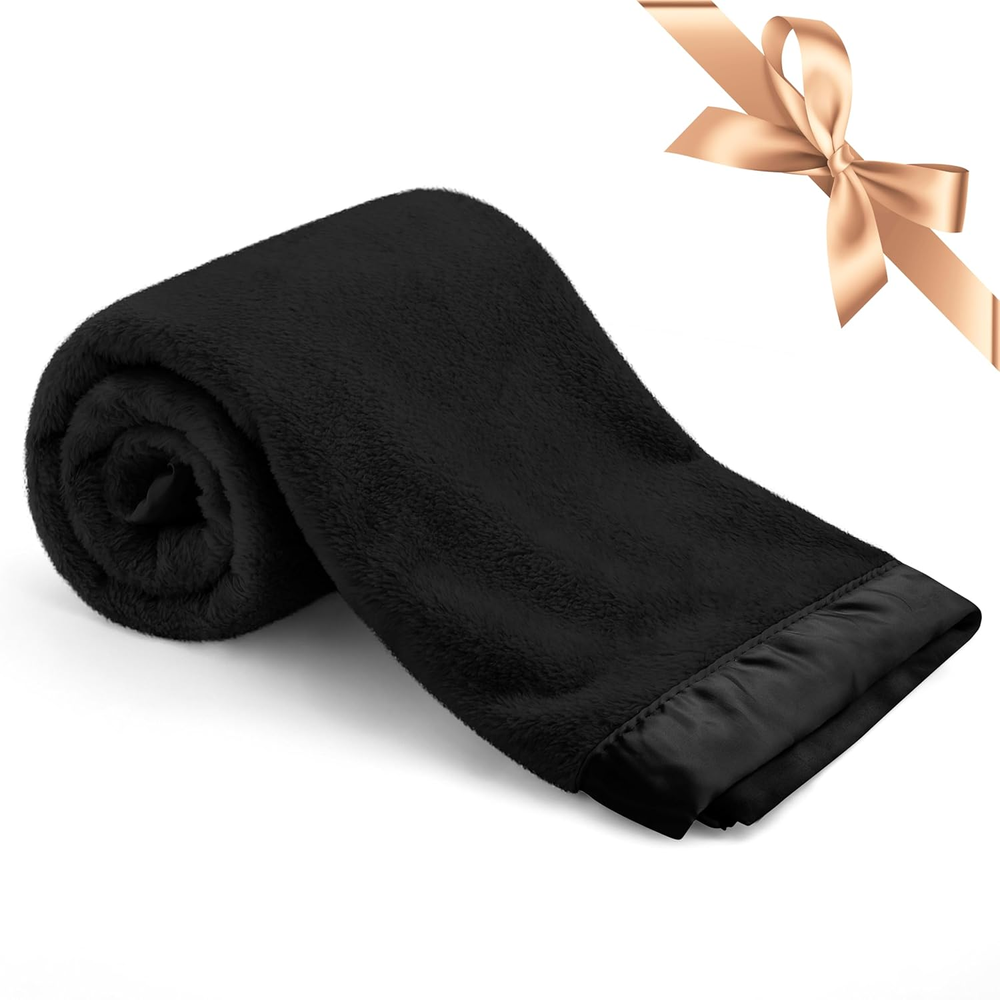 Fleece Baby Blanket with 2 Inch Satin Trim Soft Anti-Static Plush Blanket for Bo