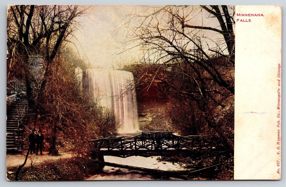 Vintage Postcard Old Antique Image Minnehaha Water Fall Bridge Minneapolis USA