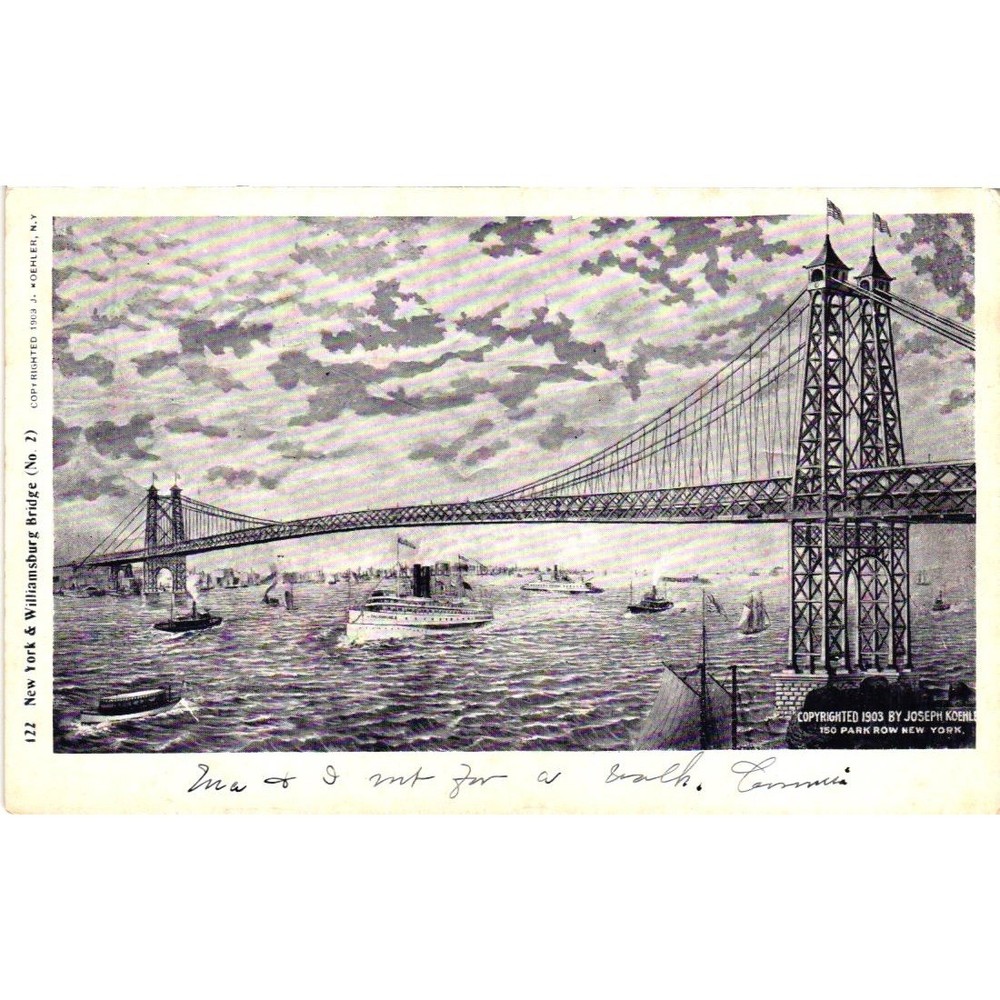 Vintage New York Williamsburg Bridge Postcard Harbor Scene Boats 1903 Copyright